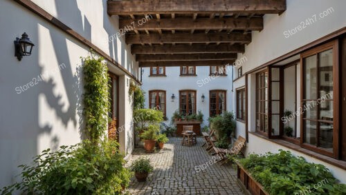 Bavarian Courtyard with Wooden Ceiling and Greenery