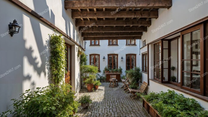 Bavarian Courtyard with Wooden Ceiling and Greenery