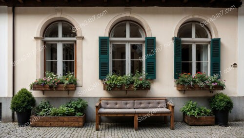 Bavarian House with Green Shutters and Flowering Window Boxes