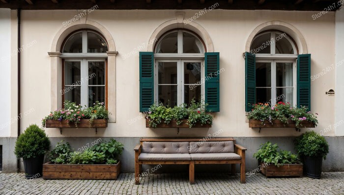 Bavarian House with Green Shutters and Flowering Window Boxes