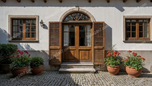 Bavarian House with Wooden Shutters and Arched Doorway