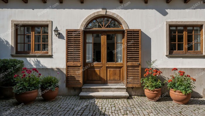 Bavarian House with Wooden Shutters and Arched Doorway