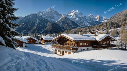 Bavarian Mountain Chalets with Scenic Winter Landscape