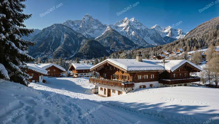 Bavarian Mountain Chalets with Scenic Winter Landscape