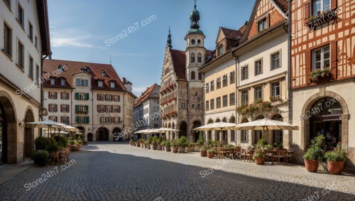 Bavarian Street with Historic Architecture and Cafe Terraces