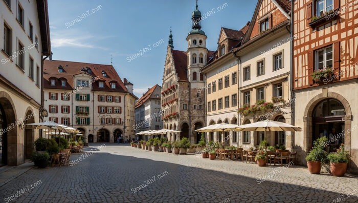 Bavarian Street with Historic Architecture and Cafe Terraces