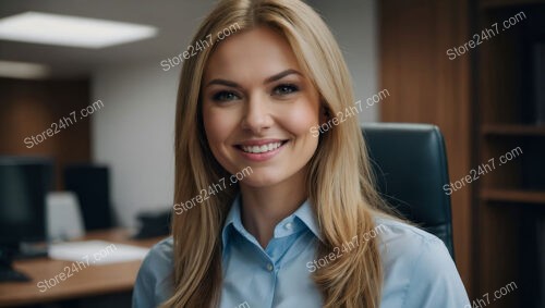 Blonde secretary in a bright corporate office