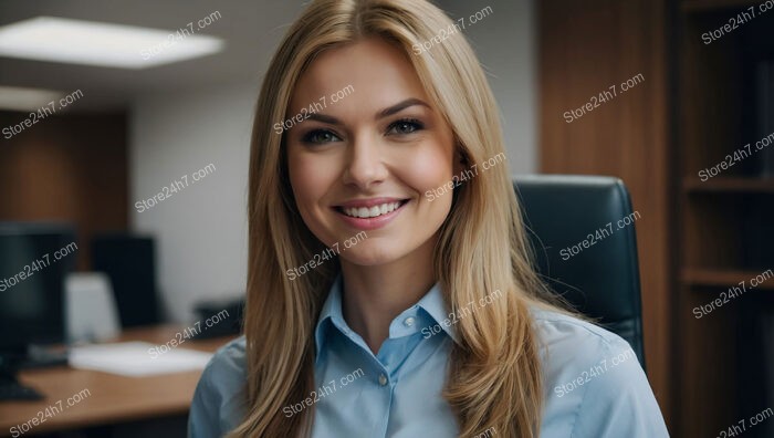 Blonde secretary in a bright corporate office