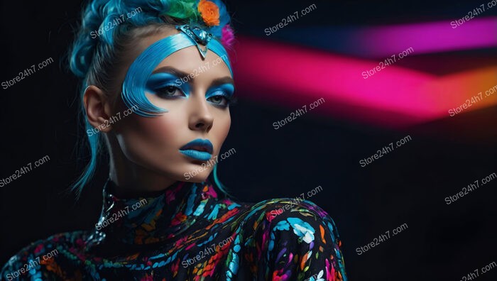 Blue Fantasy Glam: Futuristic Makeup with Bold Accents