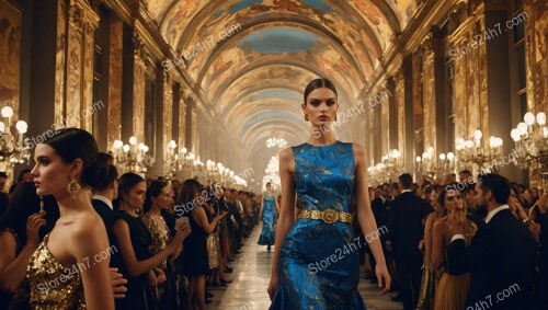 Blue Gown with Gold Belt in Grand Ballroom