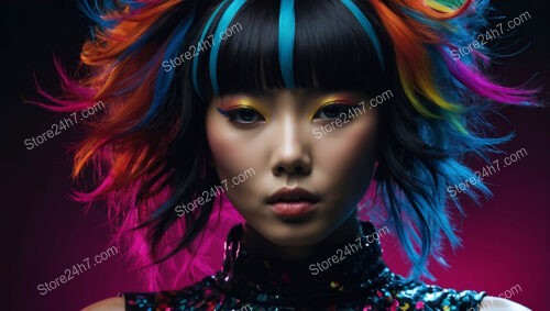 Bold Colors and Artistic Makeup: Futuristic Fashion Portrait