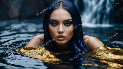 Bold Model in Blue and Gold in Water