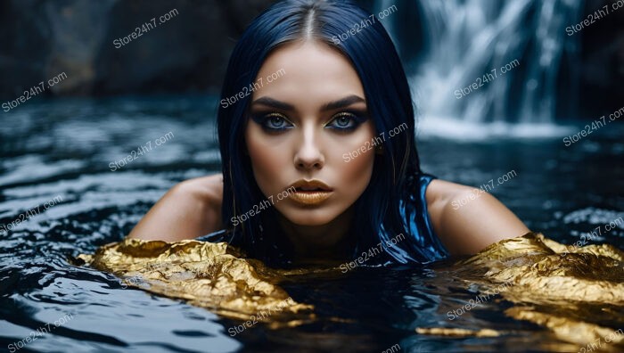 Bold Model in Blue and Gold in Water