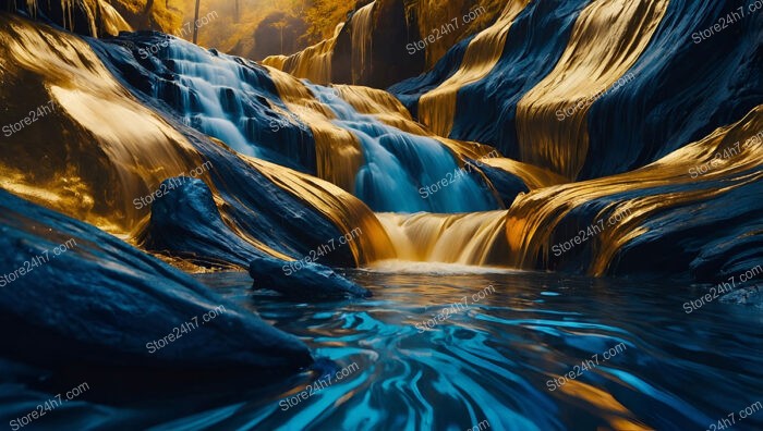 Cascading Symphony of Gold and Midnight Blue Waterfalls