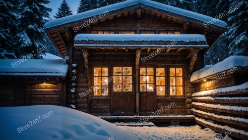 Charming Alpine Cabin with Warm Interior Lighting