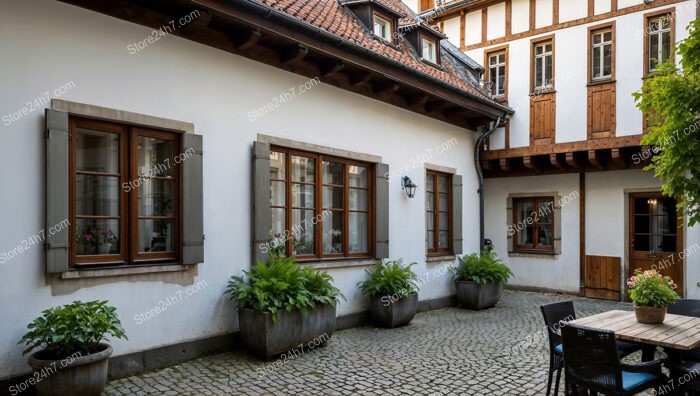 Charming Bavarian City Courtyard with Timber and Stucco Details