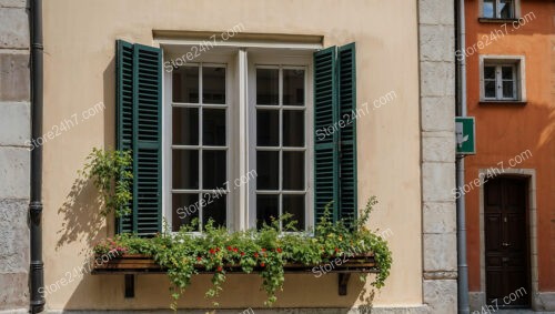 Charming Bavarian House with Green Shutters and Window Box