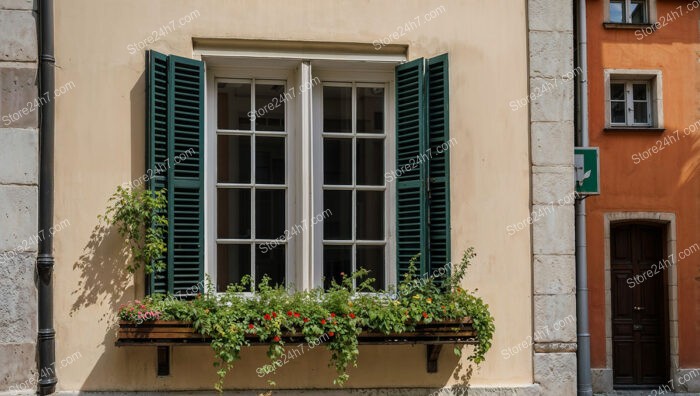 Charming Bavarian House with Green Shutters and Window Box