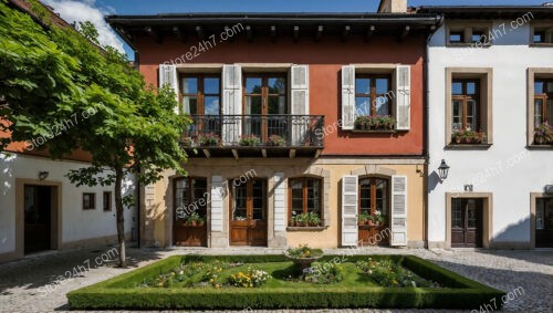 Charming Bavarian Courtyard with Red and White Facade