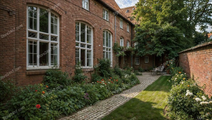 Charming Brick Gothic Residence with Lush Garden Path