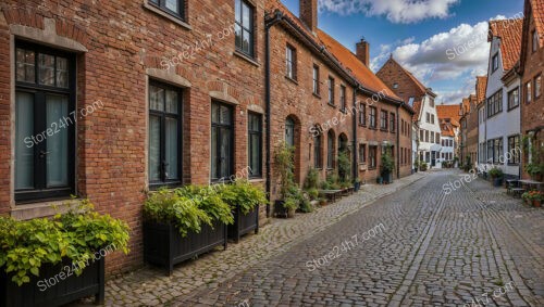 Charming Cobblestone Street with Historical Brick Houses