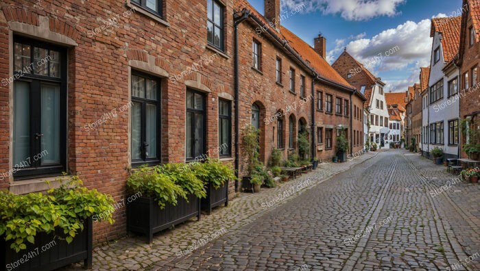 Charming Cobblestone Street with Historical Brick Houses