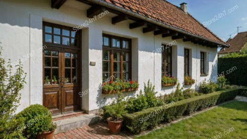 Charming Cottage with Wooden Shutters and Garden View