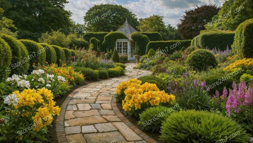 Charming Garden Pathway Leading to a Secluded Cottage