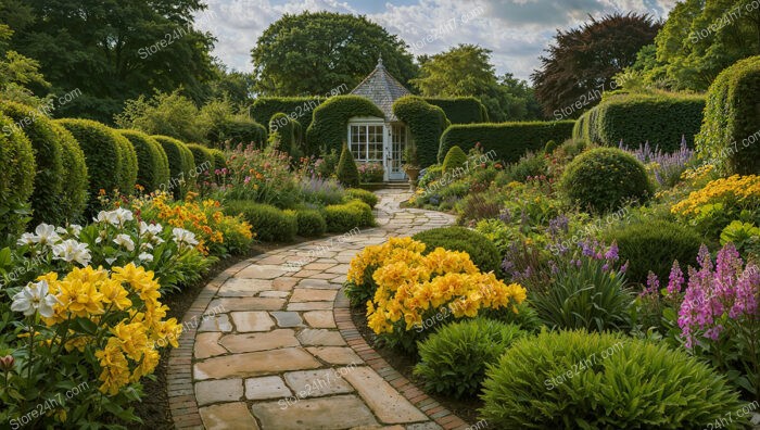 Charming Garden Pathway Leading to a Secluded Cottage