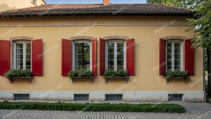 Charming German Cottage with Yellow Walls and Red Shutters