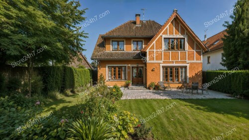 Charming German family home with garden patio and lush landscaping