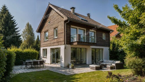 Charming German Family Home with Wooden Exterior and Large Patio