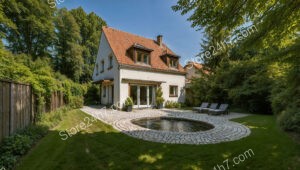 Charming German home with circular pool and lush greenery