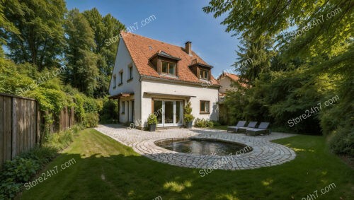 Charming German home with circular pool and lush greenery