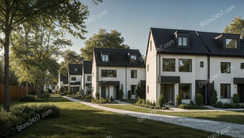 Charming German Reihenhäuser with Gabled Roofs in Serene Setting