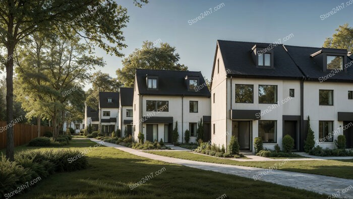 Charming German Reihenhäuser with Gabled Roofs in Serene Setting