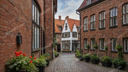 Charming Gothic Brick Alley with Flower Pots