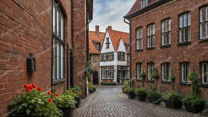 Charming Gothic Brick Alley with Flower Pots