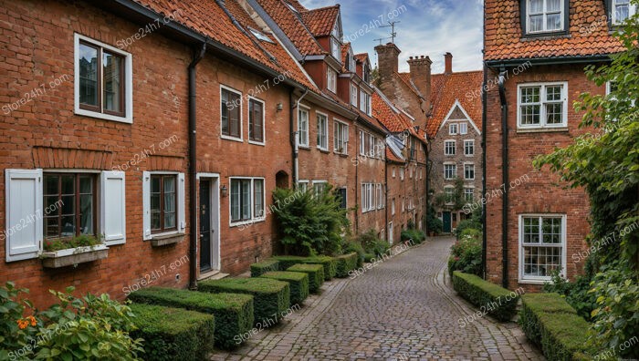 Charming Gothic Brick Houses with Lush Greenery