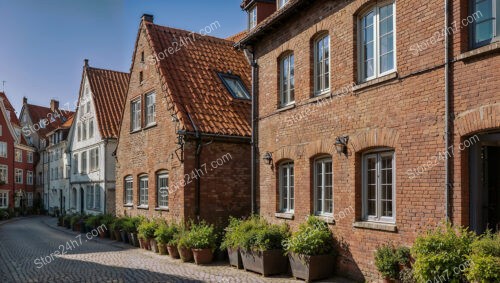 Charming Gothic Brick Row Houses with Potted Plants