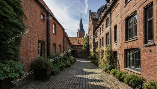 Charming Gothic Brick Street with Tower View