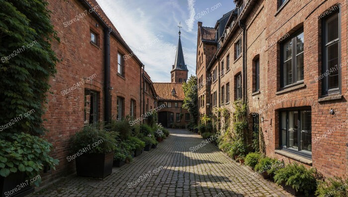 Charming Gothic Brick Street with Tower View