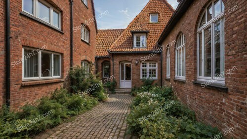 Charming Gothic Courtyard with Red Brick Facade