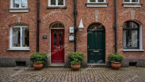 Charming Gothic House with Colorful Front Doors