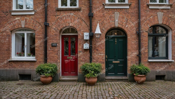 Charming Gothic House with Colorful Front Doors