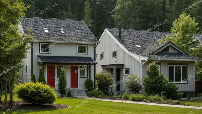 Charming Reihenhäuser in Germany with Red Doors and Lush Surroundings