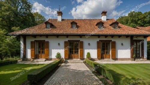 Charming Rural Cottage with Dormer Windows and Shutters