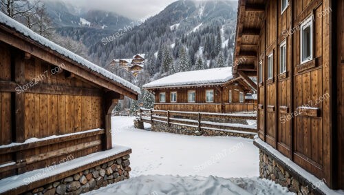 Charming Wooden Chalets Nestled in Snowy Alpine Village