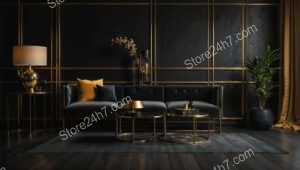 Chic Black and Gold Living Room with Modern Lighting