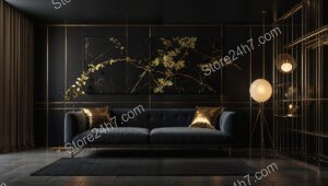 Chic Black and Gold Living Room with Nature-Inspired Decor